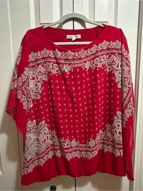 Casual Express Red Paisley Print Women's Blouse - Casual Boatneck Top
